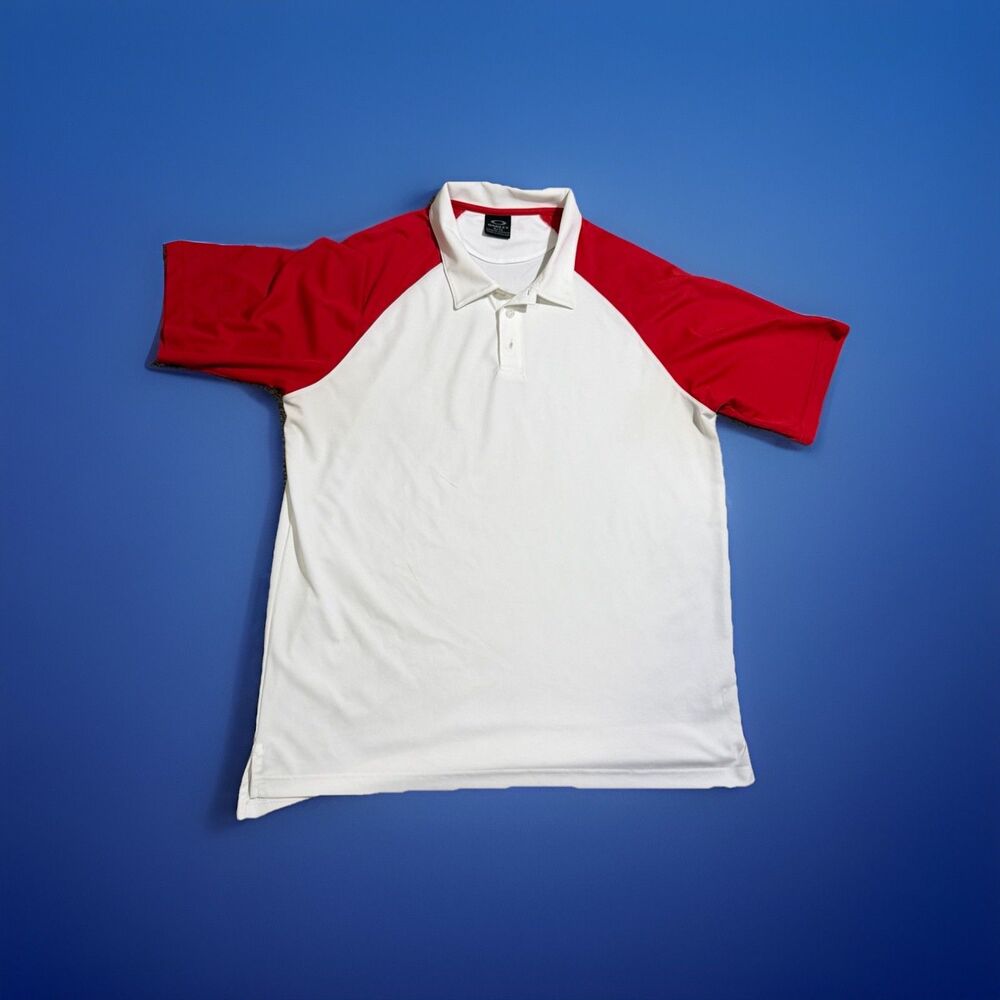 Oakley Polo Shirt Mens XL Red White Golf Performance Short Sleeve